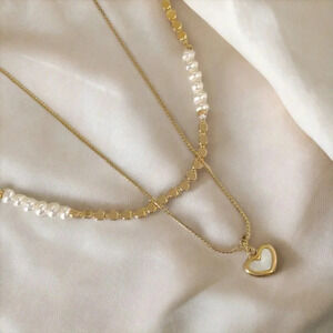 18K Plated Opal Seashell Heart Necklace Dainty Tiny Quality Shiny Jewelry